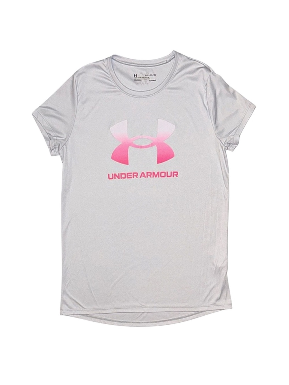 UNDER ARMOUR Girl's Grey And Pink Short Sleeve Shirt XL 16/18